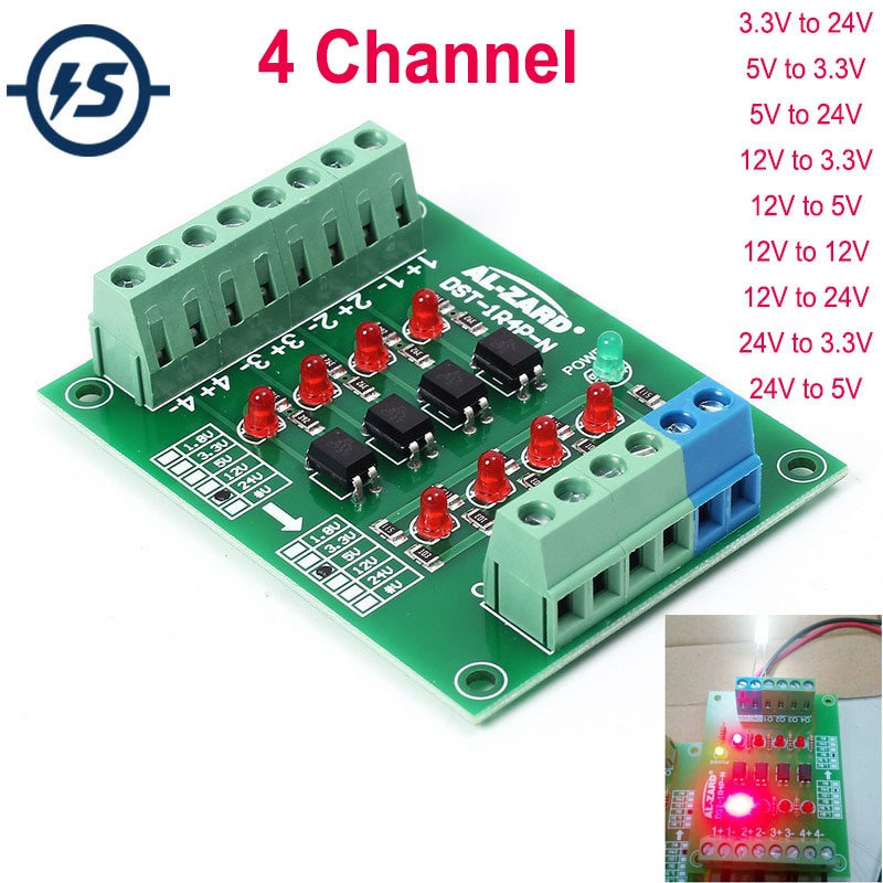 Can be Used for Signal Isolation Optocoupler Isolation Board 4 Channel Optocoupler Isolation Module PLC Signal Level Voltage Conversion Board Signal Level Voltage Conversion 12V to 3.3V 