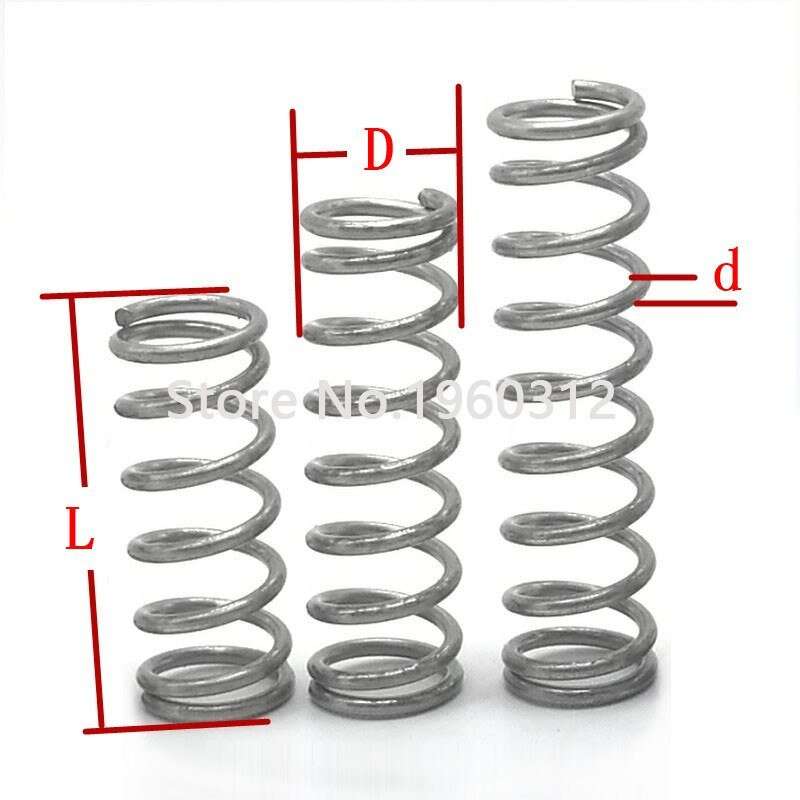 10pcs 304 stainless steel compression spring wire diameter 1mm length 10mm-50mm 