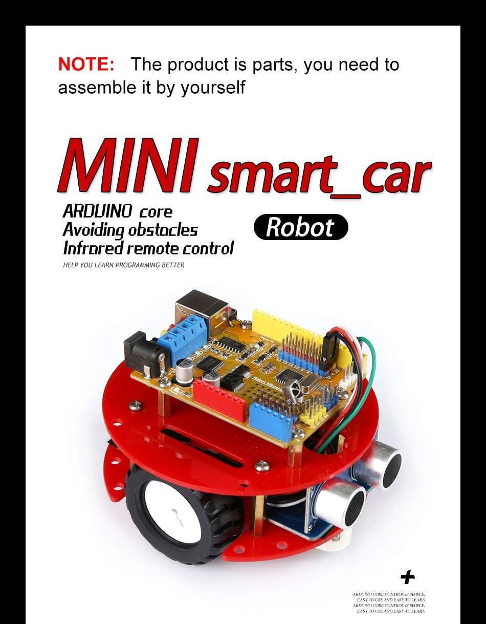 Mini Smart Robot Car Kit for UNO R3+ motor driver on board, Ultrasonic Sensor, IR Remote for Arduino,Ultrasonic tracking,STEM