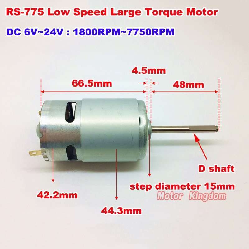 48mm Long Shaft RS775 Motor DC 6V 12V 18V 24V 7750RPM Low Speed Large