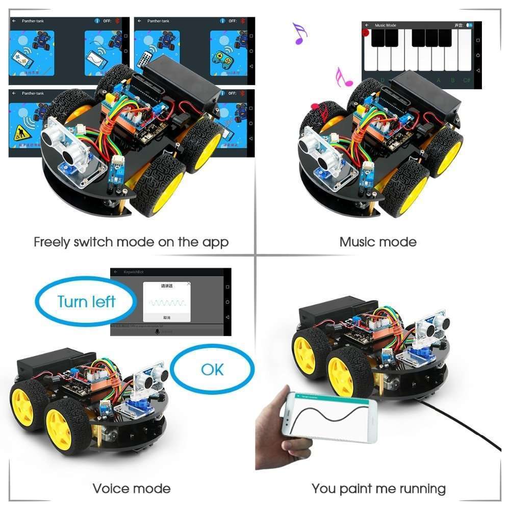 Emakefun For Arduino Robot 4WD Cars APP RC Remote Control Bluetooth Robotics Learning Kit Educational Stem Toys for Children Kid Emakefun For Arduino Robot 4WD Cars APP RC Remote Control Bluetooth Robotics Learning Kit Educational Stem Toys for Children Kid