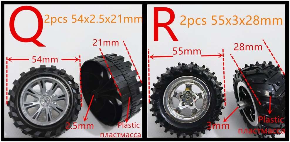2Pcs/Lot 18 Types Mini Toy Car Wheels DIY Model Plastic Rubber Tires Seal Ring Assembled Robot Parts Drop Shipping