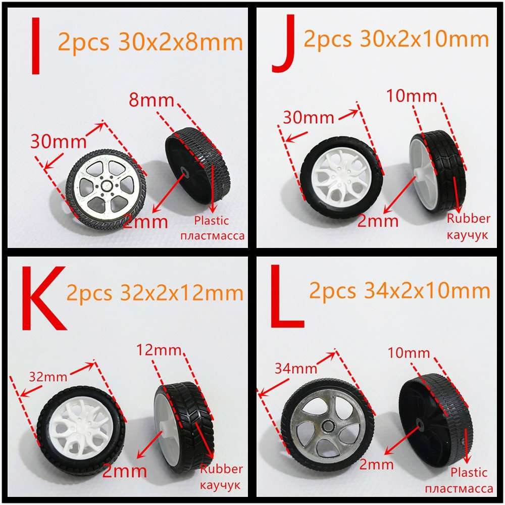 2Pcs/Lot 18 Types Mini Toy Car Wheels DIY Model Plastic Rubber Tires Seal Ring Assembled Robot Parts Drop Shipping