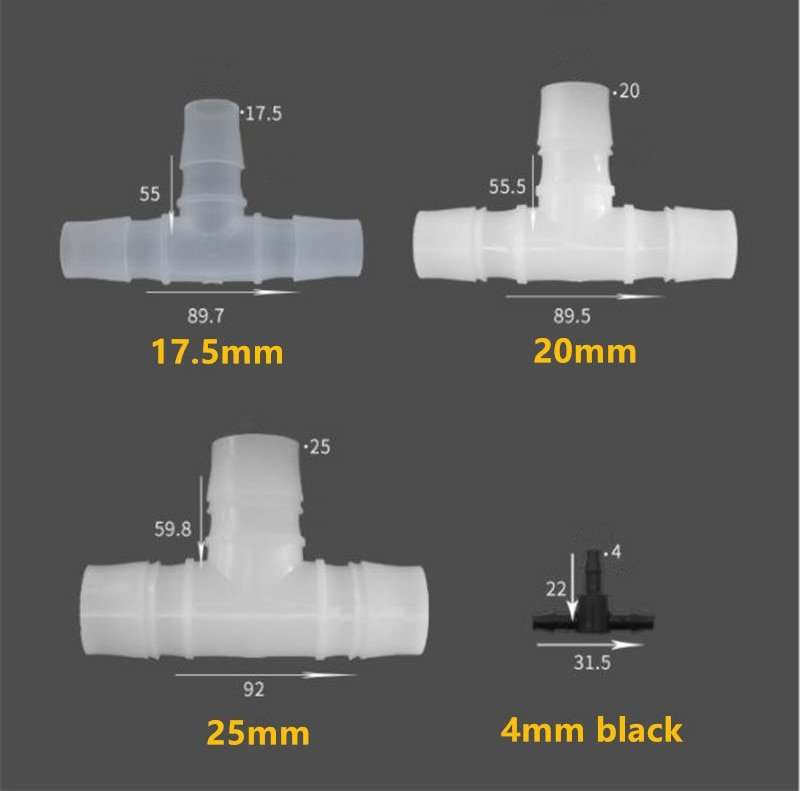 24 Sizes 1.6-25mm Equal T Type Hose Tee Plastic Silicone Tube Water Pipe Connectors S721 Joint Aquarium Parts Drop Shipping
